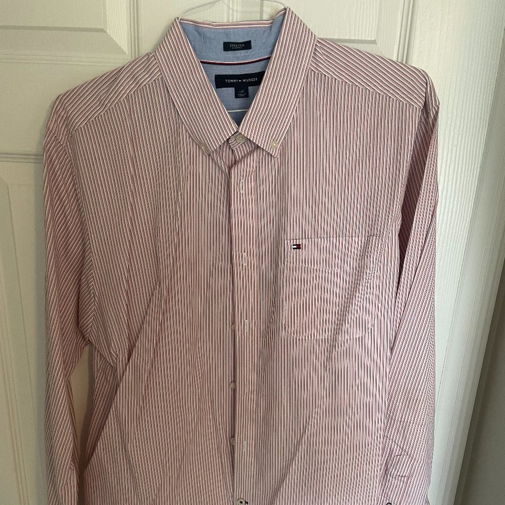 Orange Striped Tommy Hilfiger Dress Shirt (Mens) (L)